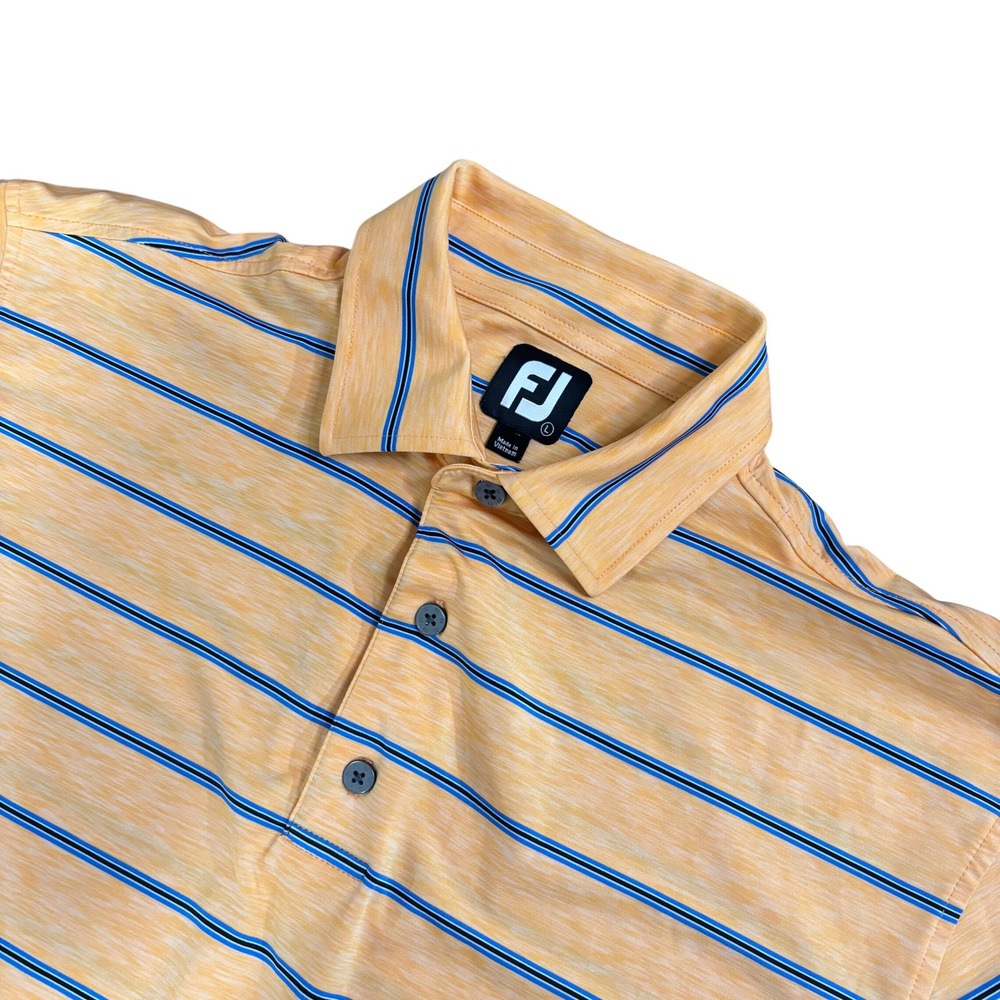 FOOTJOY Golf Polo Shirt Mens L Orange Blue Striped Stretch Performance FJ